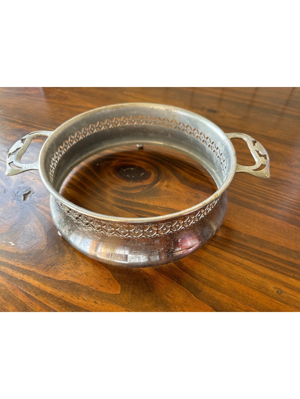 Vintage Silver Plated Serving Bowl with Decorative Handles and Pattern